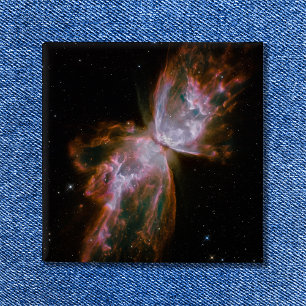 Badge Carré 5 Cm Nébuleuse papillon Photo de l'espace céleste