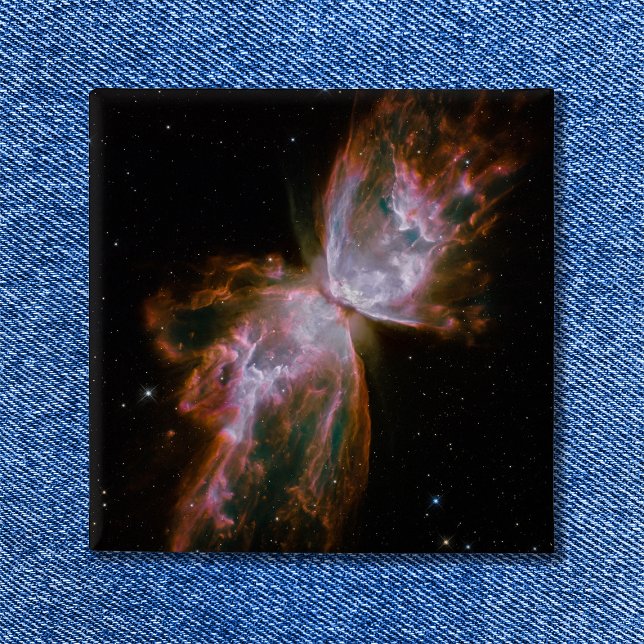 Badge Carré 5 Cm Nébuleuse papillon Photo de l'espace céleste (Butterfly Nebula Button)