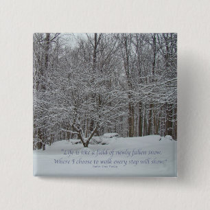 Badge Carré 5 Cm Neige sur Citation de Dogwood Tree Denis Waitley