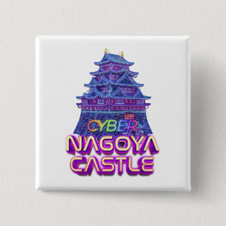 Badge Carré 5 Cm Neon art of "Nagoya Castle" in cyberpunk style