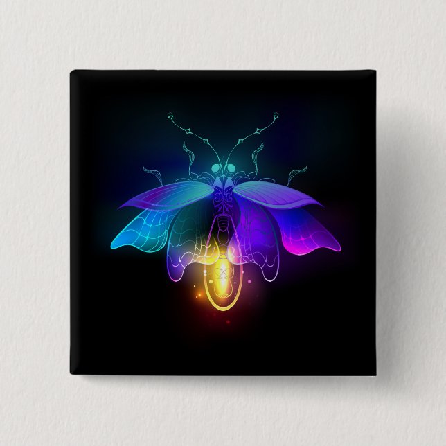Badge Carré 5 Cm Neon Firefly sur noir (Devant)