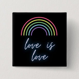 Badge Carré 5 Cm Neon Love Is Love Rainbow