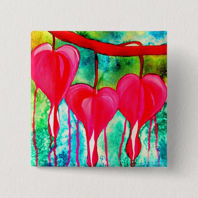 Badge Carré 5 Cm Neon rose Bleeding Coeurs art fleurs (Devant)
