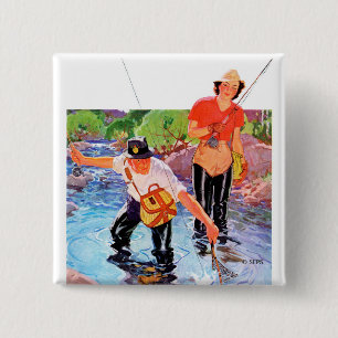 Badge Carré 5 Cm Netting A Fish par R.J. Cavaliere