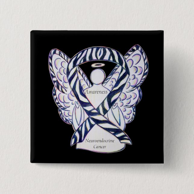 Badge Carré 5 Cm Neuroendocrine Cancer Sensibilisation Ruban Angel  (Devant)