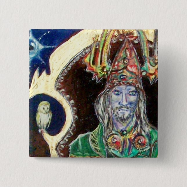 Badge Carré 5 Cm NEUROMANCER, bleu rouge (Devant)