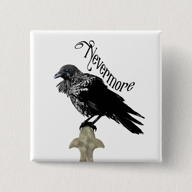 Badge Carré 5 Cm Nevermore Raven (Devant)