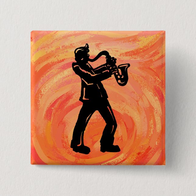 Badge Carré 5 Cm New York Boogie Nights Saxophone Orange (Devant)