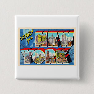 Badge Carré 5 Cm New York City NYC NY Vintage LETTRE GRANDE CARTE P