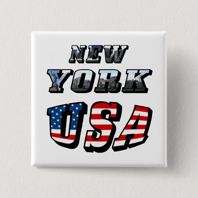 Badge Carré 5 Cm New York Picture et USA Text (Devant)