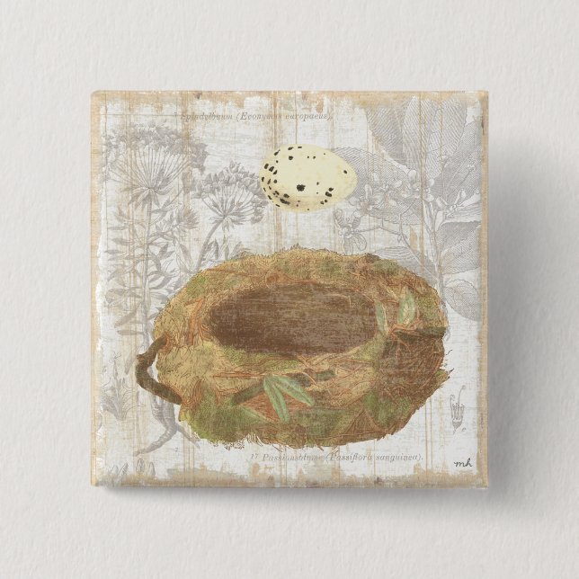 Badge Carré 5 Cm Nid avec l'oeuf tacheté (Devant)