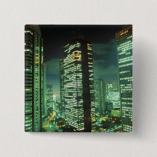 Badge Carré 5 Cm Nightscape, Shinjuku, Tokyo, Japon