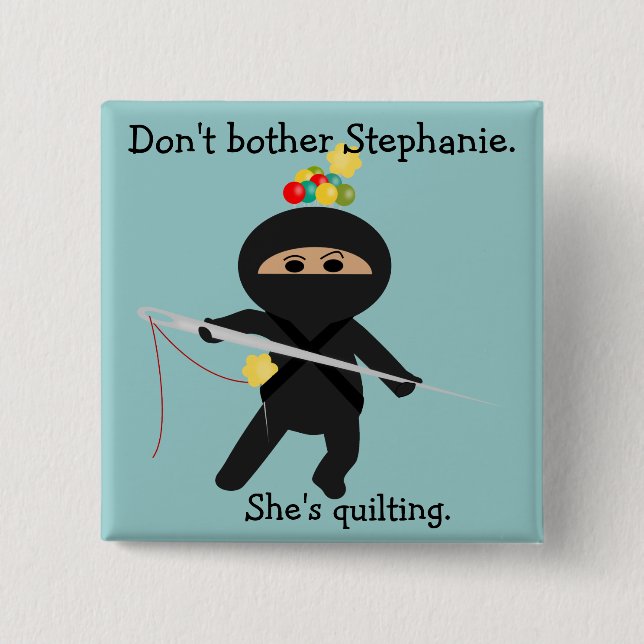 Badge Carré 5 Cm Ninja avec aiguille à coudre (Devant)