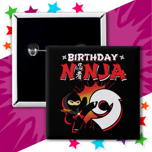 Badge Carré 5 Cm Ninja de bande dessinée de 9 ans pour son 9e anniv