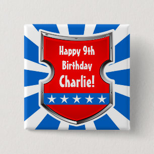 Badge Carré 5 Cm Ninja Patriotic Warrior Boys Parti Anniversaire de