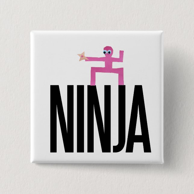Badge Carré 5 Cm Ninja rose (Devant)