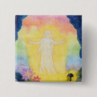 Badge Carré 5 Cm Noël aquarelle peinture ange et arc-en-ciel