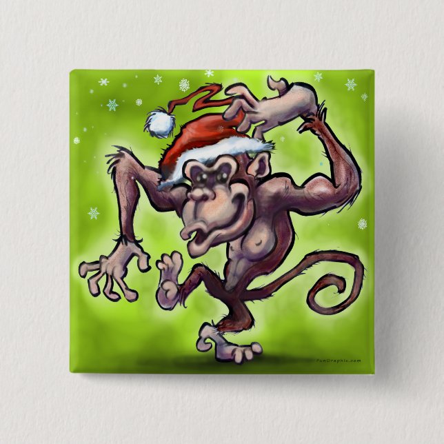 Badge Carré 5 Cm Noël au chimpanzé (Devant)