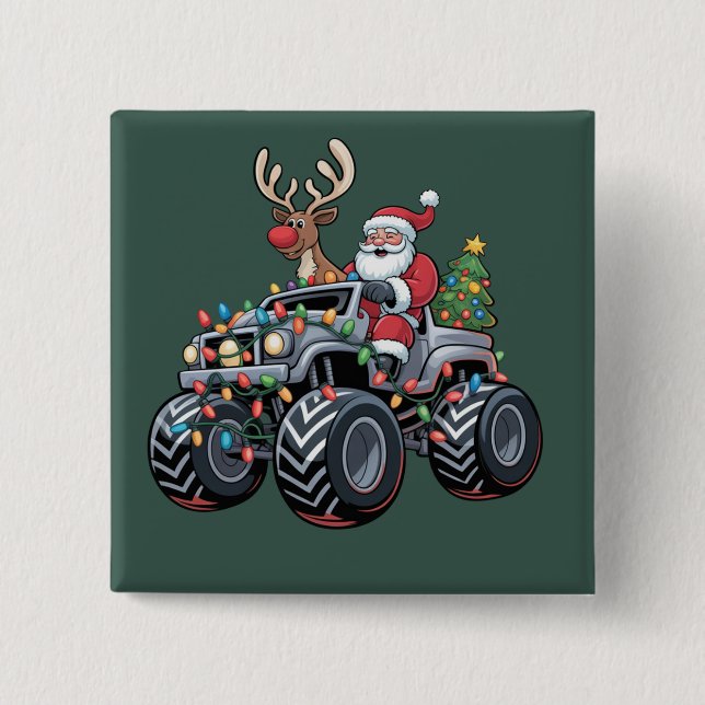 Badge Carré 5 Cm Noël camion monstre Santa vacances enfants (Devant)