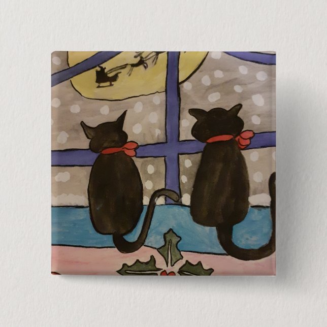 Badge Carré 5 Cm Noël de chat noir (Devant)