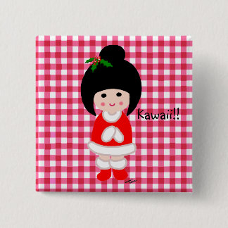 Badge Carré 5 Cm Noël de fille de Kokeshi