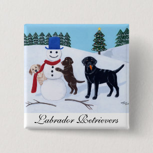 Badge Carré 5 Cm Noël de Labrador avec le bonhomme de neige