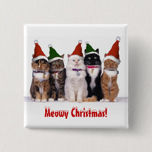 Badge Carré 5 Cm "Noël de Meowy !" Chats dans des casquettes
