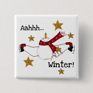 Badge Carré 5 Cm Noël hiver Snowman