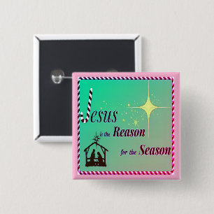 Badge Carré 5 Cm Noël Jésus Raison de la saison Accessoire du bouto