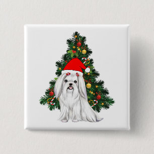Badge Carré 5 Cm Noël maltais, Noël Chien maltais de Noël avec chap