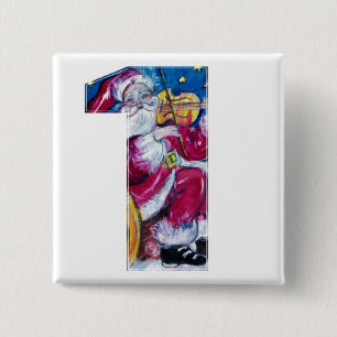 BADGE CARRÉ 5 CM NOËL NUMÉRO 1 / PÈRE NOËL INSPIRÉE