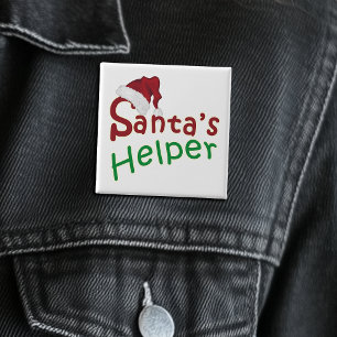 Badge Carré 5 Cm Noël Père Noël Aide Casquette Typographie Cute