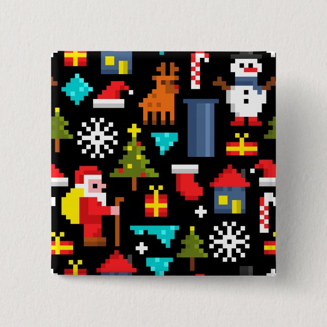 Badge Carré 5 Cm Noël Pixel (Devant)