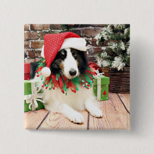 Badge Carré 5 Cm Noël - Sheltie - bandit