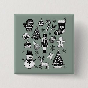 Badge Carré 5 Cm Noël vintage 90 Collage Rétro Xmas