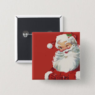 Badge Carré 5 Cm Noël vintage, joyeux Père Noël clignant de l'œil