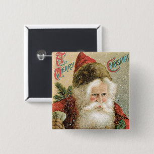 Badge Carré 5 Cm Noël vintage, Père Noël victorien avec pin