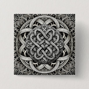 Badge Carré 5 Cm Nœud celtique noir et blanc détaillé 0001