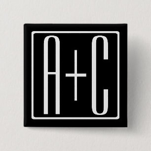 Badge Carré 5 Cm Noir & Blanc Initiales de couples