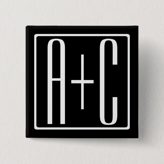 Badge Carré 5 Cm Noir & Blanc | Initiales de couples (Devant)