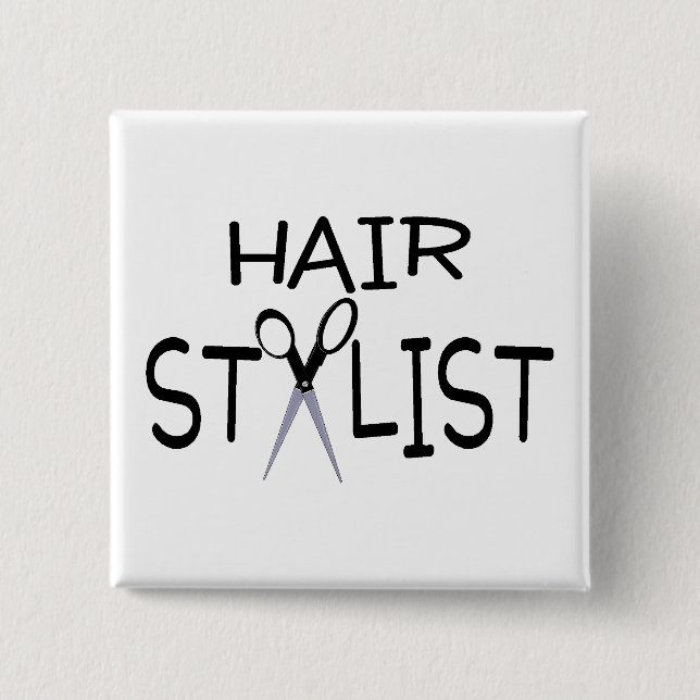 Badge Carré 5 Cm Noir de coiffeur avec des ciseaux (Devant)