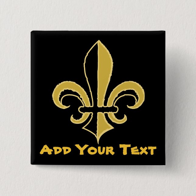 Badge Carré 5 Cm Noir et or Fleur de lis (Devant)