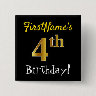 Badge Carré 5 Cm Noircissez, anniversaire d'or de Faux le 4ème,