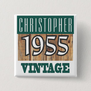 Badge Carré 5 Cm Nom avec le bouton Vintage Année 1955