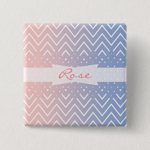 Badge Carré 5 Cm Nom Chevron pastel bleu quartz rose Élégant