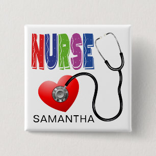 Badge Carré 5 Cm Nom coloré personnalisé d'infirmière de