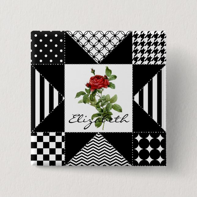 Badge Carré 5 Cm Nom de rose géométrique (Devant)