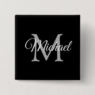 Badge Carré 5 Cm Nom du monogramme Carré de Modèle noir personnalis