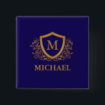 Badge Carré 5 Cm Nom du monogramme personnalisé bleu et or de la ma<br><div class="desc">Nom de monogramme élégant personnalisé bleu marine et or. Pour plus de personnalisation,  cliquez sur le bouton "Customiser" et utilisez notre outil de conception pour modifier ce modèle.</div>