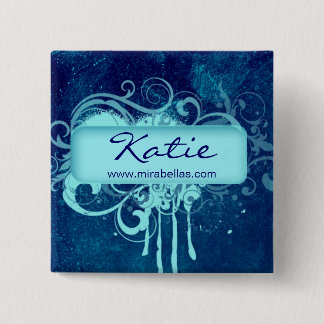 Badge Carré 5 Cm Nom du salon Bouton Bouton Broch bleu grunge flora